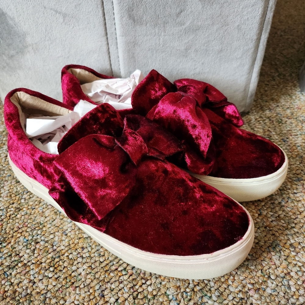 Darling J/Slides Annabelle Velvet Bow Platform Sneaker Red 8.5
